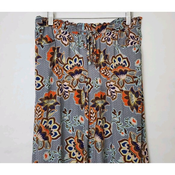 Loft Women's Size Small Multi Wide Leg Ankle Pants Boho Mosaic Fluid Drawstring - Picture 4 of 7
